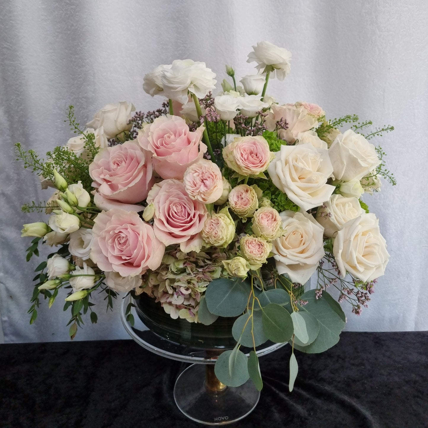 Ivory Meadow Floral Arrangement in Glass Vase