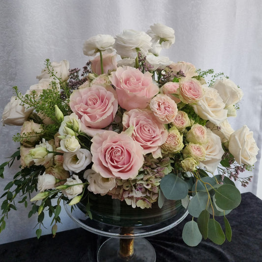Ivory Meadow Floral Arrangement in Glass Vase