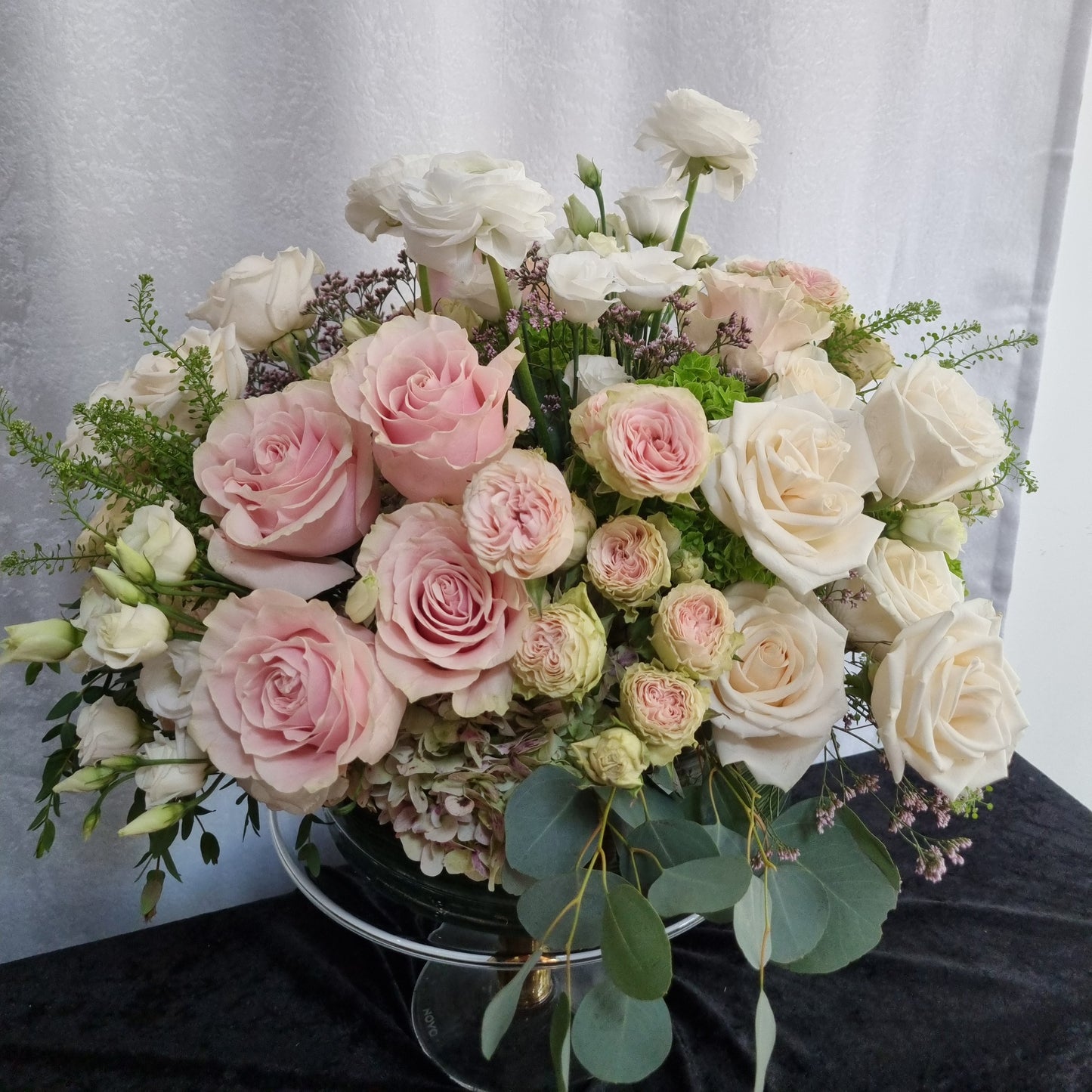 Ivory Meadow Floral Arrangement in Glass Vase